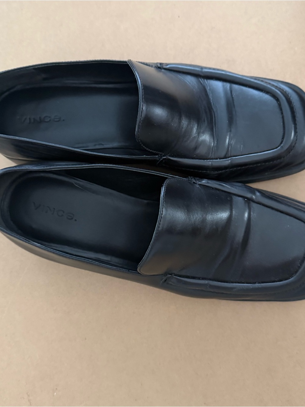 Vince Black Leather Slip-On  Loafers